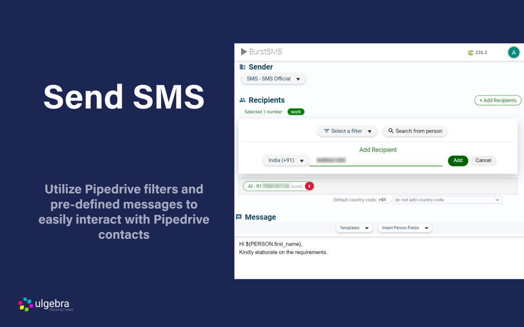 Piped Message Burst SMS for Pipedrive App Integration - Pipedrive Marketplace