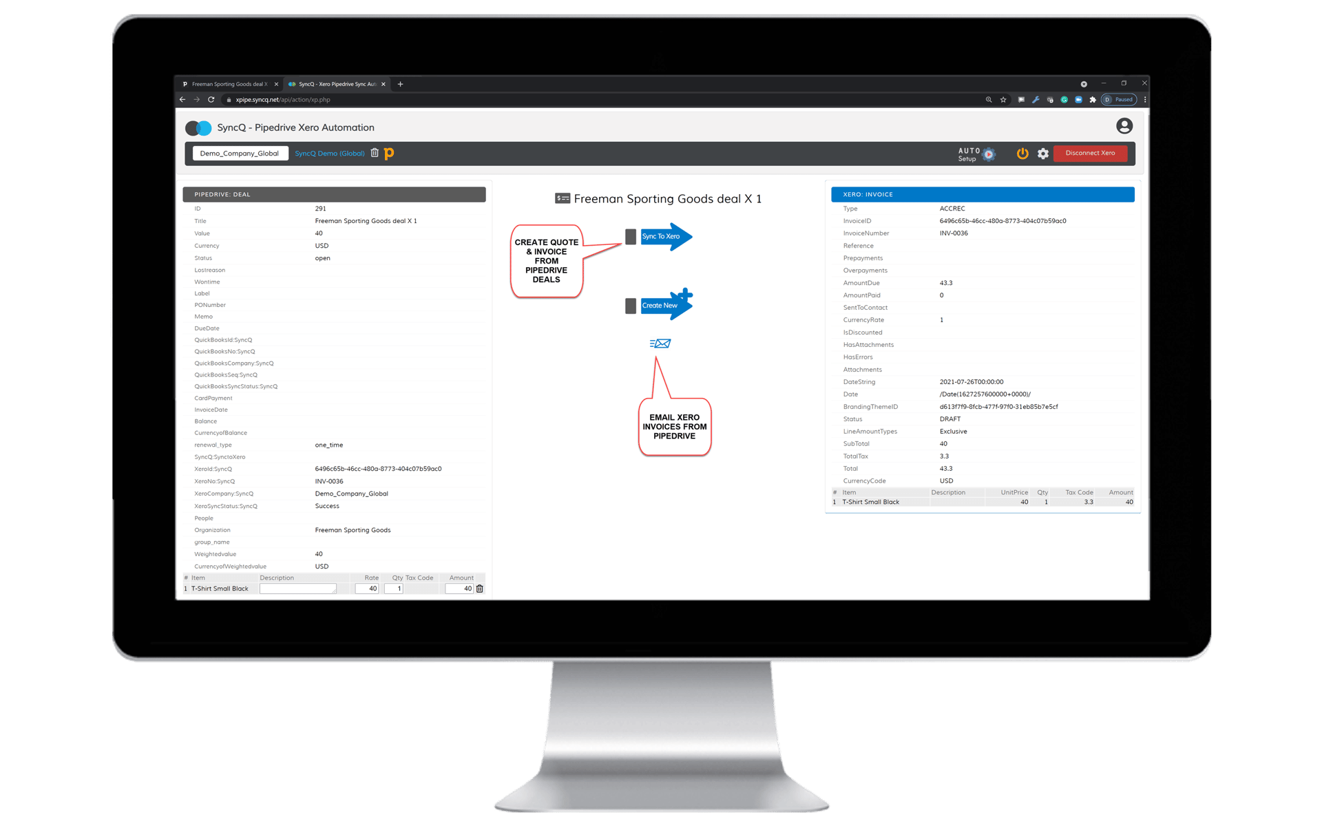 Xero Business Team Automation SyncQ App Integration Pipedrive Marketplace