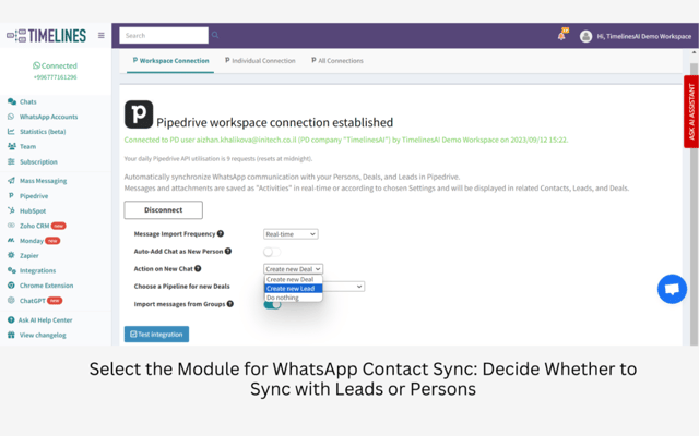 WhatsApp and Pipedrive integration by TimelinesAI App Integration ...