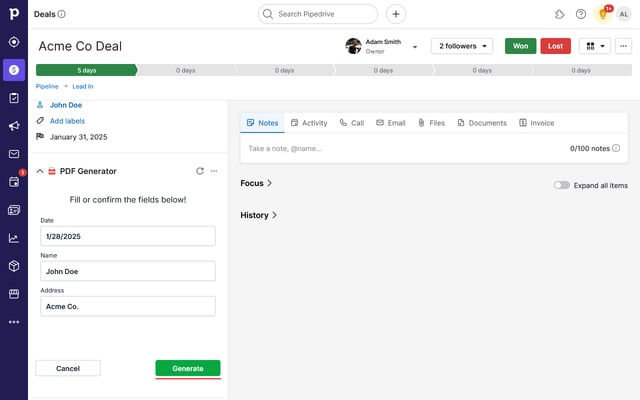 PDF Generator App Integration - Pipedrive Marketplace