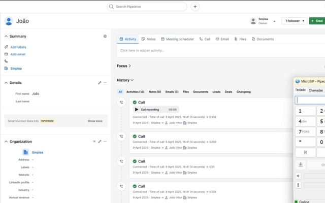 Sinplea Telecom App Integration - Pipedrive Marketplace