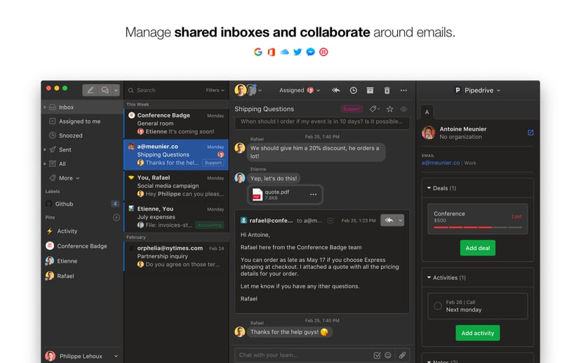 Missive App Integration - Pipedrive Marketplace